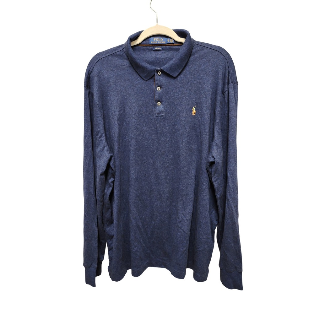 Polo Ralph Lauren Mens Long Sleeve Polo Shirt Classic Fit Navy‎ Blue Cotton XL